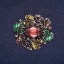 Sale! Leaves Brooch with Enamel and Crystal, Gray Metal 39x43mm +