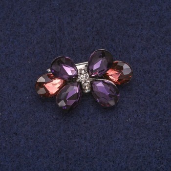 Sale! Bow Brooch with Crystals, Silver-Tone Metal 17x30mm