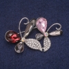 Sale! Little Flower Brooch with Crystals, Silver-Tone Metal 34x51mm