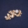 Clearance! Butterflies Brooch with Beads and Rhinestones, Gold-Tone Metal 22x41mm