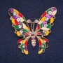 Sale! Butterfly Brooch with Colored Enamel and Rhinestones, Gold-Tone Metal 53x47mm