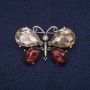 Butterfly Brooch with Champagne and Burgundy Crystals, Gray Metal 26x41mm