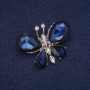 Butterfly Brooch with White and Blue Crystals, Silver-Tone Metal 28x38mm