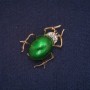 Sale! Beetle Brooch with Green Enamel and White Rhinestones, Gold-Tone Metal 28x37mm
