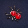 Sale! Spider Brooch with Red Crystal and Gray Enamel, Silver-Tone Metal 36x40mm