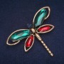 Sale! Dragonfly Brooch with Green, Red, and Blue Crystals, Gold-Tone Metal 54x71mm