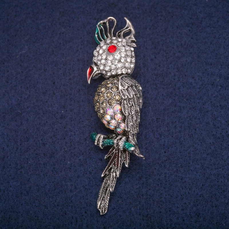 Sale! "Cockatoo Parrot" Brooch 7x1.5cm Gray Metal