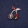 Cherries Brooch with Stones and Rhinestones, Gray-Burgundy Chameleon Color, 24x29mm, Silver Metal
