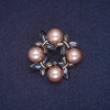 Sale! Wreath Brooch with Beads, Blue and Gray Crystals, Gold Metal Color 34x35mm