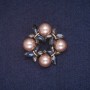 Sale! Wreath Brooch with Beads, Blue and Gray Crystals, Gold Metal Color 34x35mm