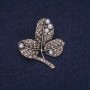 Sale! Leaves on a Branch Brooch with Beads and White Rhinestones, Gray Metal 29x32mm