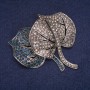 Sale! Leaf Brooch with Blue and Gray Rhinestones, Silver Metal Color 54x54mm