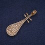 Pipa Brooch with Yellow Rhinestones, Gold-Tone Metal 15x50mm