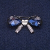 Sale! Bow Brooch with Blue Crystals, Silver-Tone Metal, 20x40mm