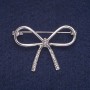 Bow Brooch with White Rhinestones, Silver-Tone Metal, 30x41mm