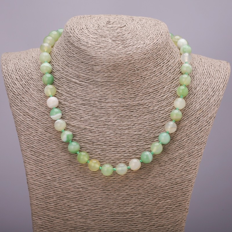Natural Agate Stone Necklace, Smooth Round Beads, Diameter 10(+-)mm, Length 45cm