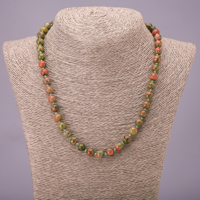 Natural Stone Heliotrope Unakite Necklace, Faceted Bead, Diameter 8mm+-, Length 45cm+