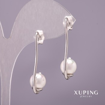 Xuping Earrings with Majorca Pearl, Diameter 10x35mm Rhodium