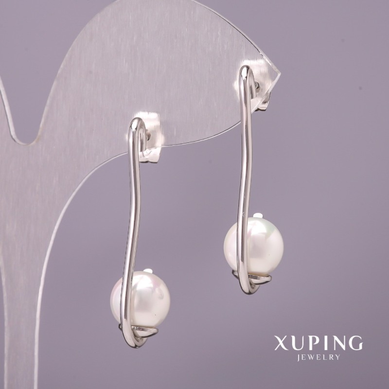 Xuping Earrings with Majorca Pearl, Diameter 10x35mm Rhodium