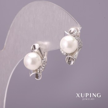 Xuping Earrings with Majorca Pearl, Diameter 10x17mm Rhodium