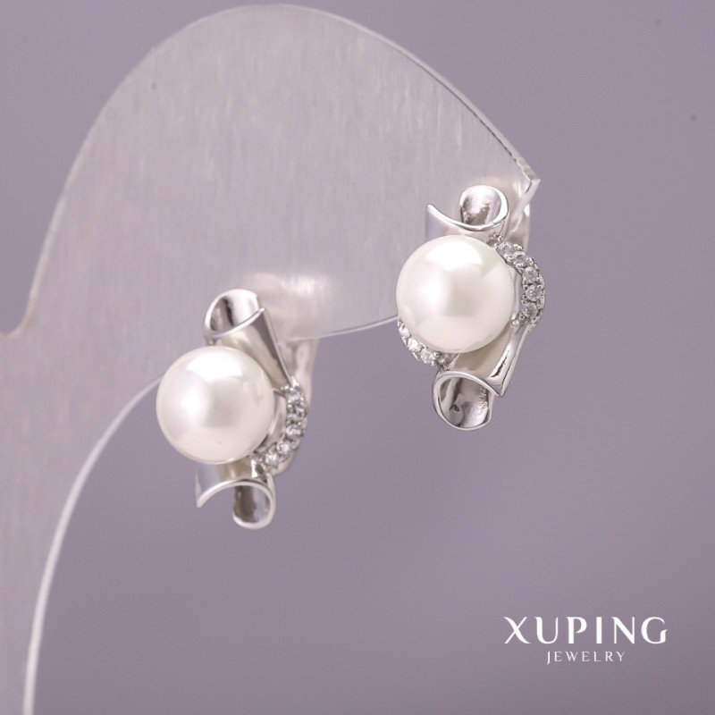 Xuping Earrings with Majorca Pearl, Diameter 10x17mm Rhodium