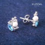 Xuping Stud Earrings with Blue Crystals and Majorca Pearl, 8x13mm Rhodium