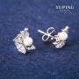 Xuping Stud Earrings with White Crystals and Majorca Pearl, Diameter 8x13mm, Rhodium