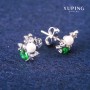 Xuping Stud Earrings with Green Crystals and Mallorca Pearl, 8x13mm, Rhodium Plated