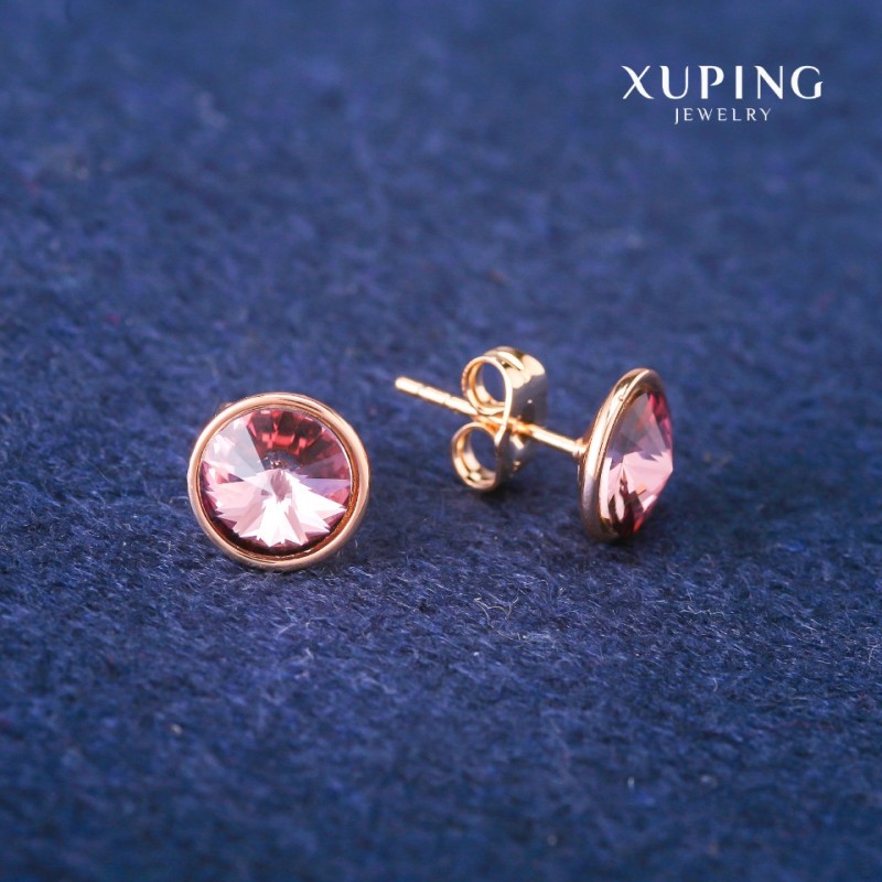 Xuping Stud Earrings with Swarovski Crystals, Lilac Color, 10mm Diameter, 18K Gold Plating