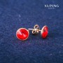 Xuping Stud Earrings with Red Swarovski Crystals, 10mm Diameter, 18K Gold Plated