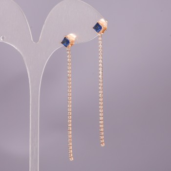 Xuping Earrings with Blue Stone 6x65mm 18K Gold Plated