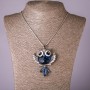 Owl Pendant on Chain with Blue Crystal, Diameter 53x63mm, Length 75cm