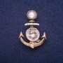 Clearance Anchor Brooch with Beads and Rhinestones, Gold-Tone Metal 28x39mm