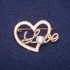 Sale! Heart Brooch with White Enamel, Rhinestones and Bead, Gold-Tone Metal 30x41mm