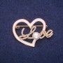 Sale! Heart Brooch with White Enamel, Rhinestones and Bead, Gold-Tone Metal 30x41mm