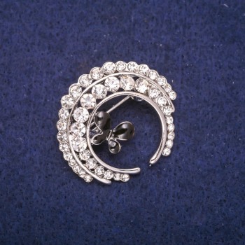 Butterfly Brooch with Black Enamel and White Rhinestones, Silver-Tone Metal 32x34mm