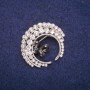 Butterfly Brooch with Black Enamel and White Rhinestones, Silver-Tone Metal 32x34mm