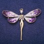 Fairy Brooch with Lilac Crystal and Enamel, Gold-Tone Metal 50x60mm