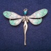 Fairy Brooch with Blue Crystal and Enamel, Gold-Tone Metal 50x60mm