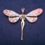 Fairy Brooch with Pink Crystal and Enamel, Gold-Tone Metal 50x60mm