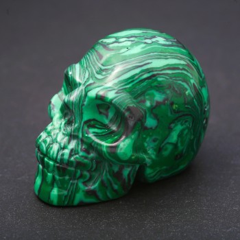 Pressed Malachite Stone Skull Souvenir "Yorick" 38x49x34(+-)mm