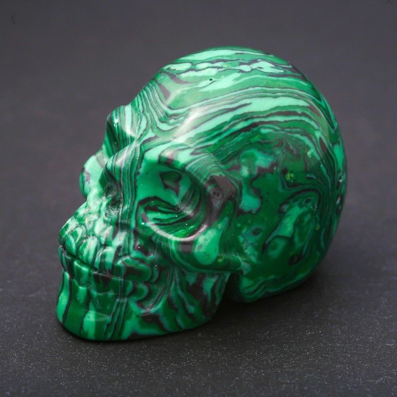 Pressed Malachite Stone Skull Souvenir "Yorick" 38x49x34(+-)mm