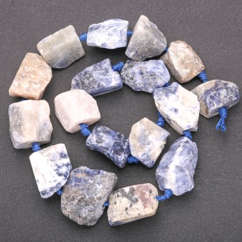 Raw Sodalite Beads, Nugget Shape, on Thread, Diameter 20x26 (+/-) mm, Length 42cm