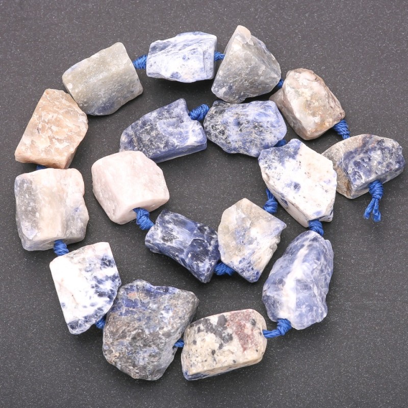 Raw Sodalite Beads, Nugget Shape, on Thread, Diameter 20x26 (+/-) mm, Length 42cm