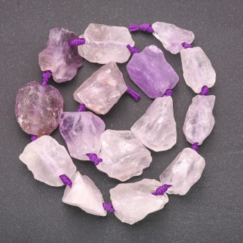 Raw Amethyst Beads, Nugget Shape, on Thread, Diameter 20x26mm+/-, Length 42cm+