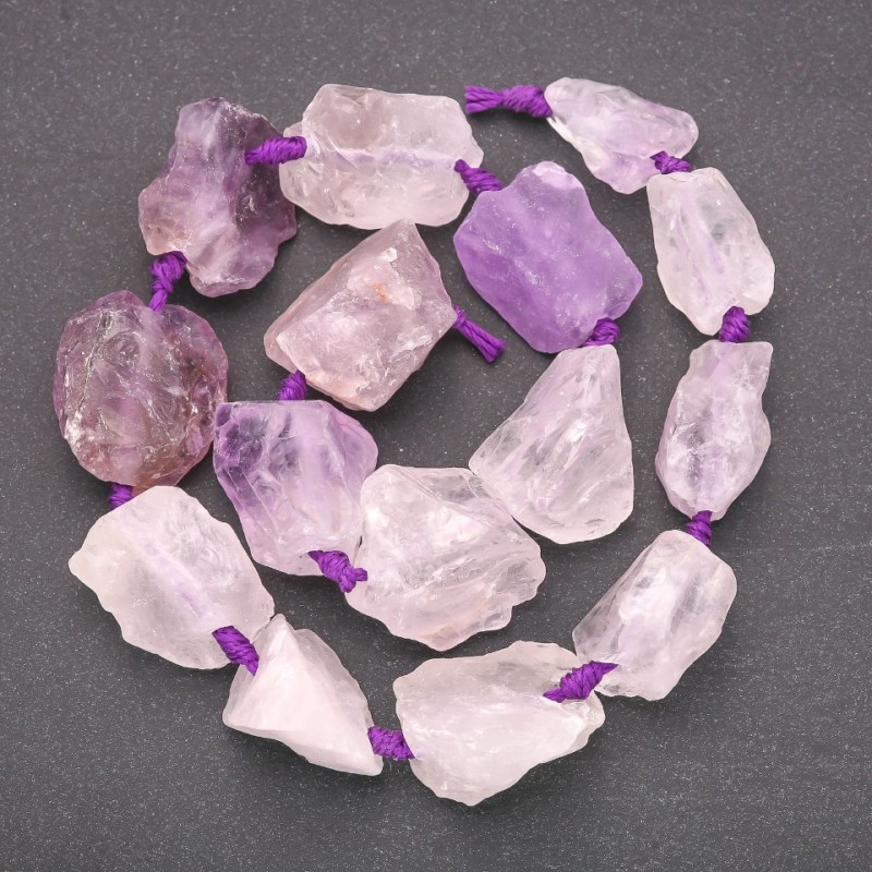 Raw Amethyst Beads, Nugget Shape, on Thread, Diameter 20x26mm+/-, Length 42cm+