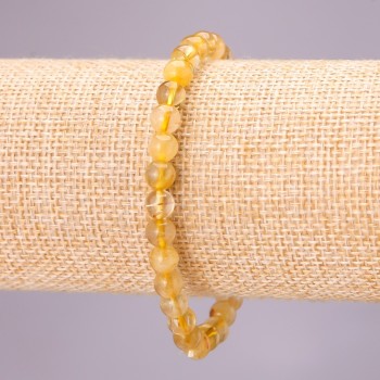 Natural Rutilated Quartz Bracelet on Elastic Cord, Smooth Round Beads, Diameter 6(+-)mm, Length 18cm