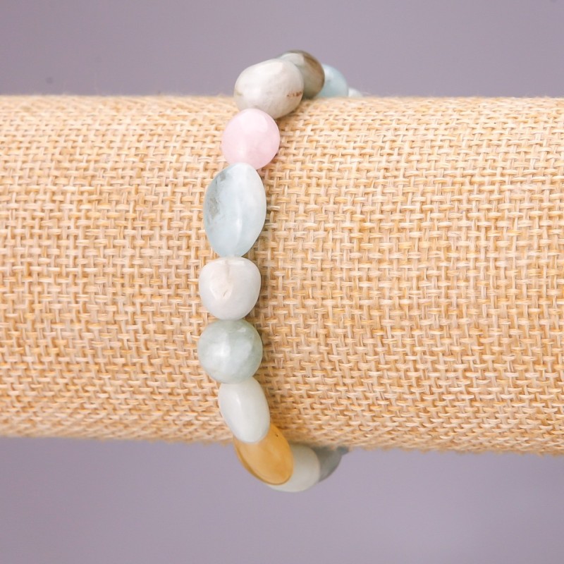 Natural Morganite Stone Bracelet, Stretch, Tumbled, Diameter 8x10 (+/-) mm, Circumference 18cm