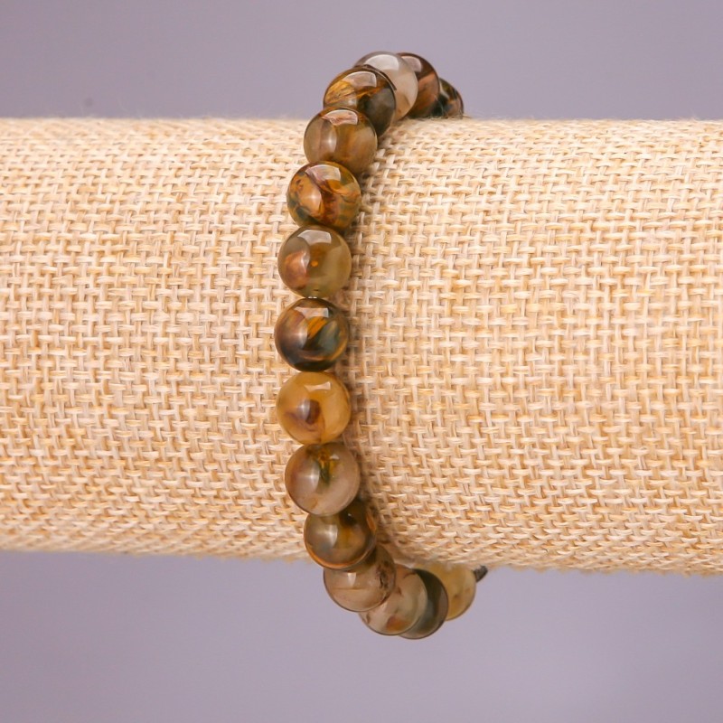 Pietersite Natural Stone Bracelet, Smooth Round, Diameter 8 (+/-) mm, Circumference 18cm (Stretch)
