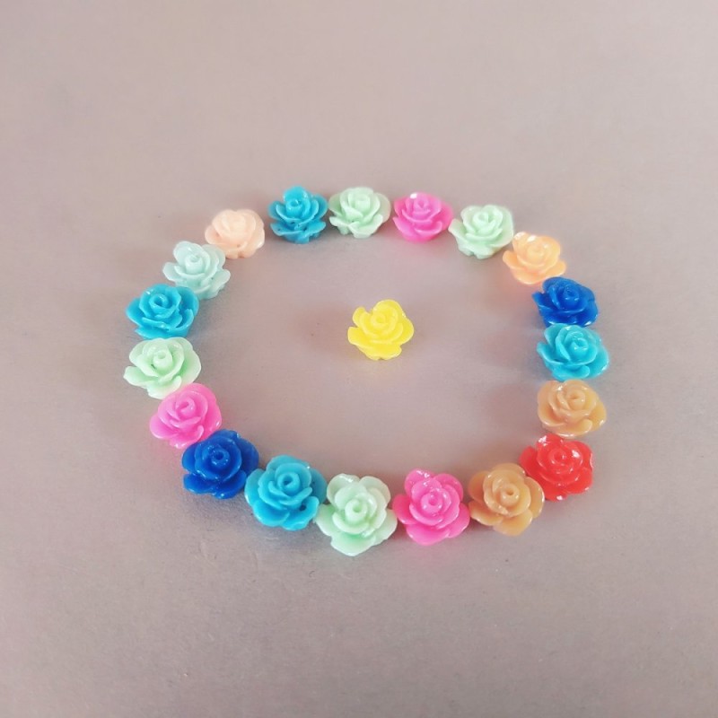 Rose Beads Assorted Set, Through-Hole 10mm, Pack of 20